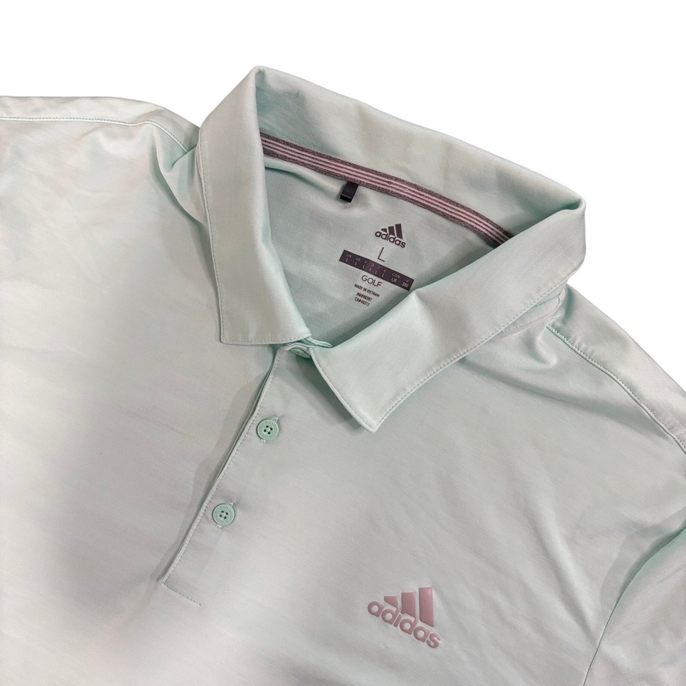 ADIDAS Golf Polo Shirt Mens L Mint‎ Green Performance Stretch Logo Short Sleeve